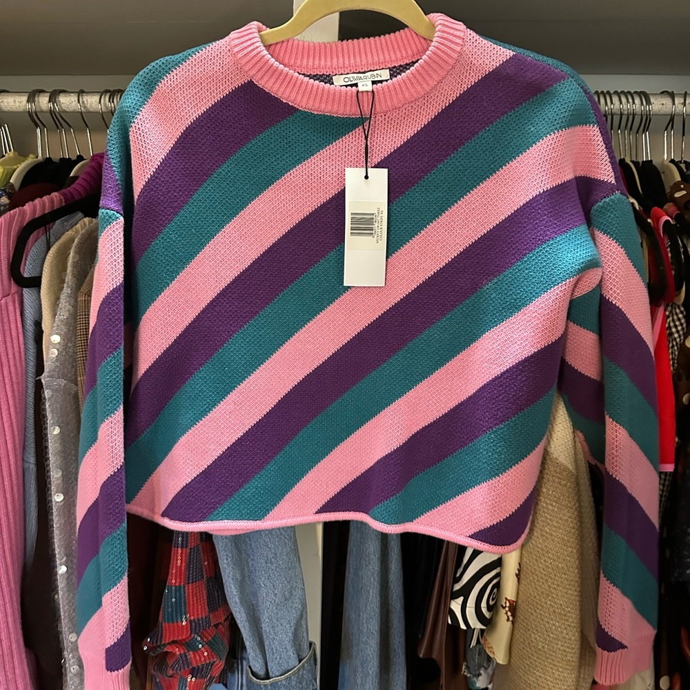 OLIVIA RUBIN Pink, Purple, and Teal Striped Sweater
